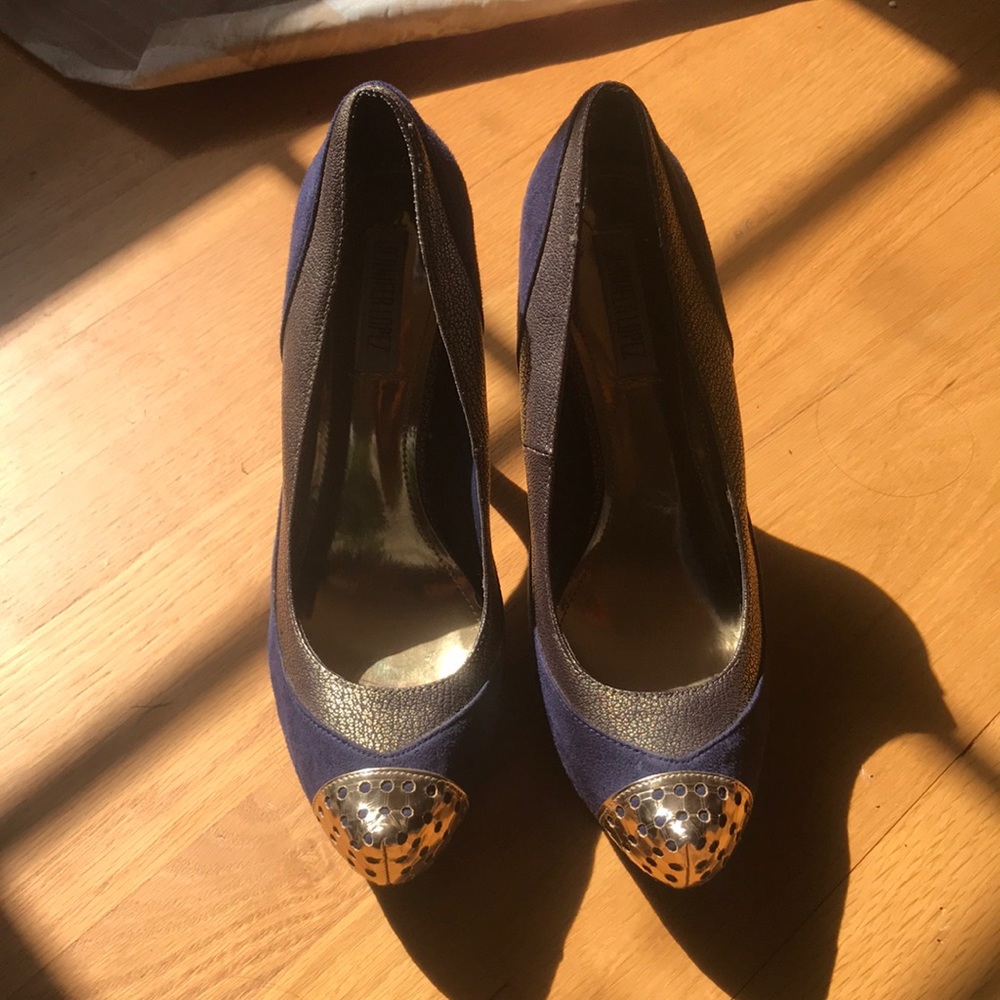 Jennifer Lopez blue suede high heels